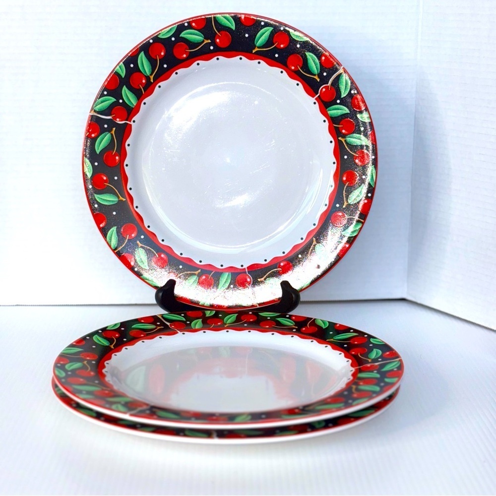 Vintage 1994 Sakura Mary Engelbreit Large Cherries Dinner Plate Set Of 3